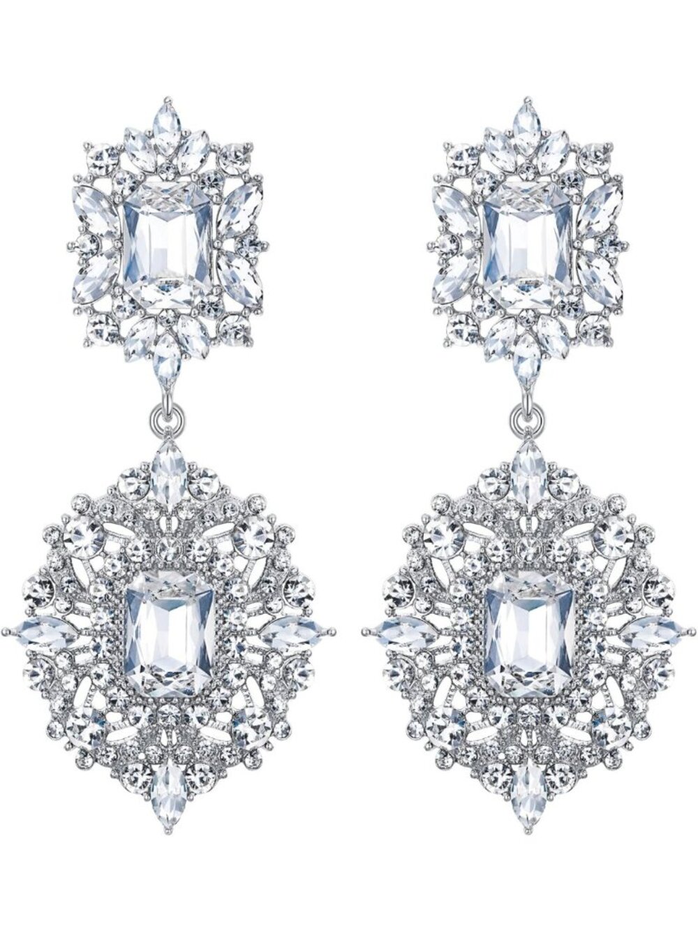 Vintage Art Deco Rhinestone Dangle Chandelier Earrings - Glamorous Clip-on Style - Picture 6 of 6